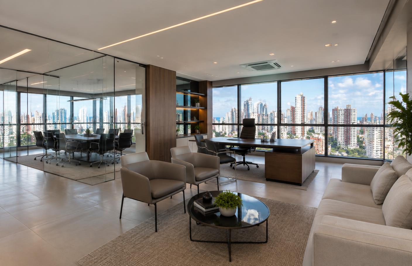 Escritório premium com vista urbana